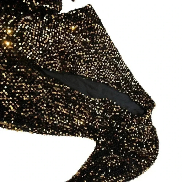 Brand New Miss Ord one shoulder cut out black and Gold sequin Dress Size M - Picture 10 of 16